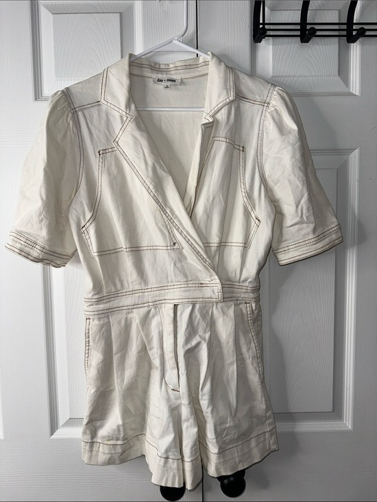 Day + Moon Pants - day + mood Cream Short Sleeve Romper with Contrast Stitching